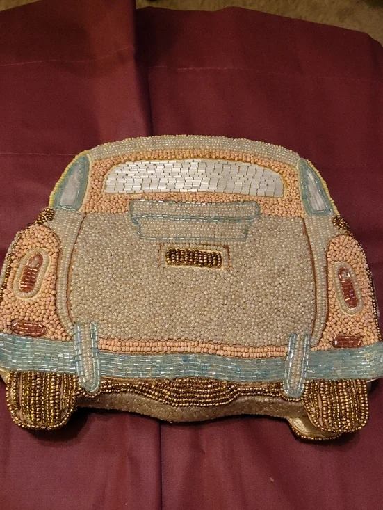 Just Married Novelty Car Clutch with Floral Sequin Accents Shoulder Strap Chain - Picture 3 of 4